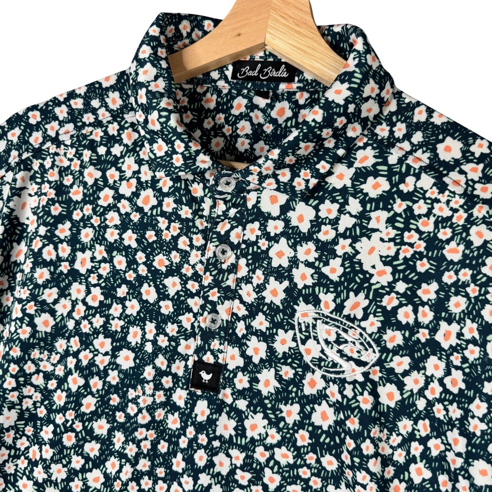 Bad Birdie The Freshness Floral Golf Polo Shirt Mens XL Navy Blue Short Sleeve